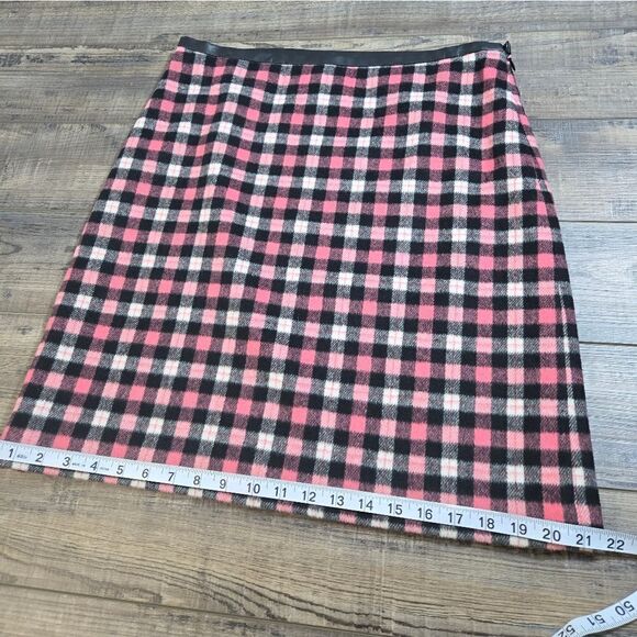 Talbots Pink Gray Black checked plaid skirt faux leather trim Valentines ❤️size8 - Picture 5 of 12
